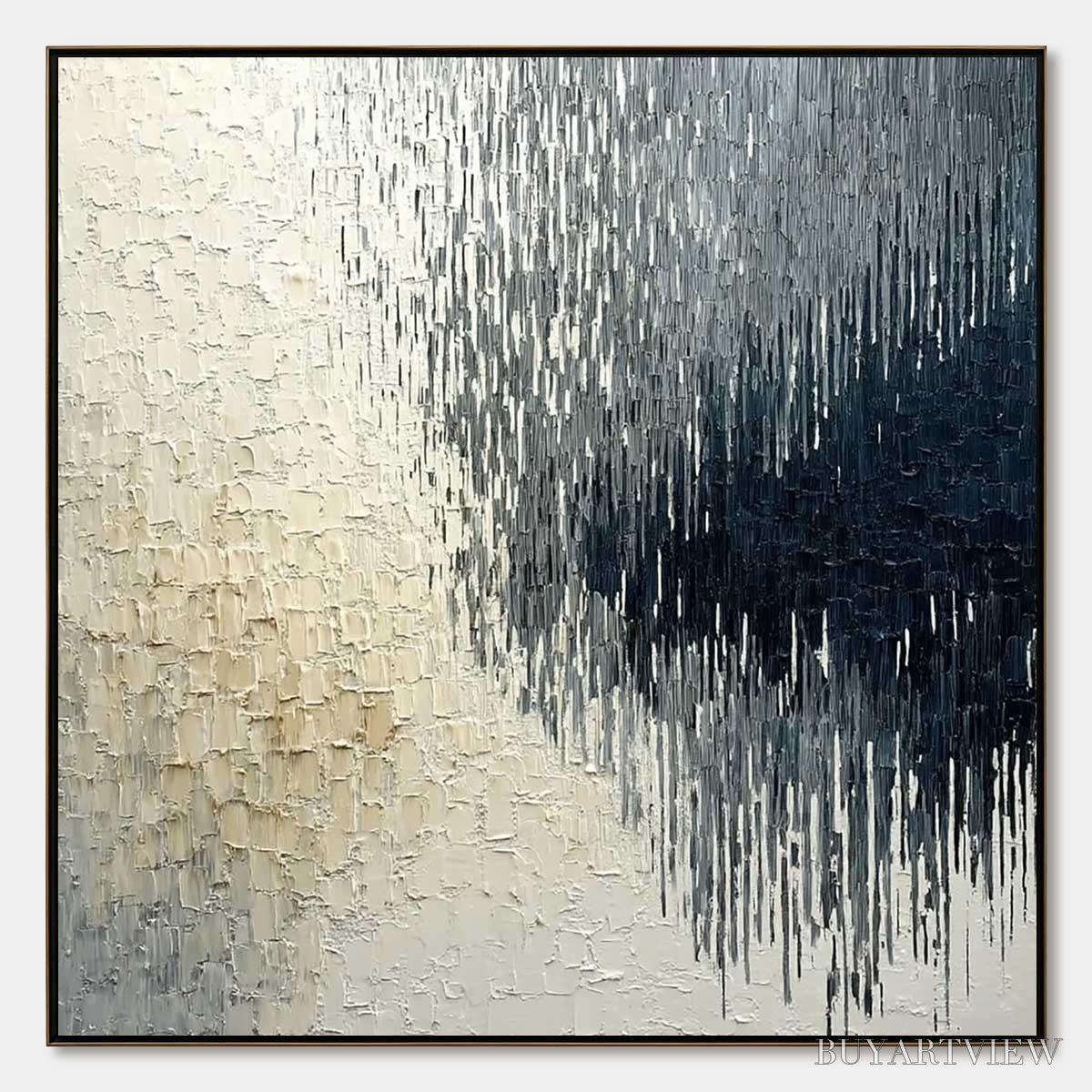 ARTOVITAS Urban Cascade – Large Square Textured Monochrome Abstract Painting - image 1