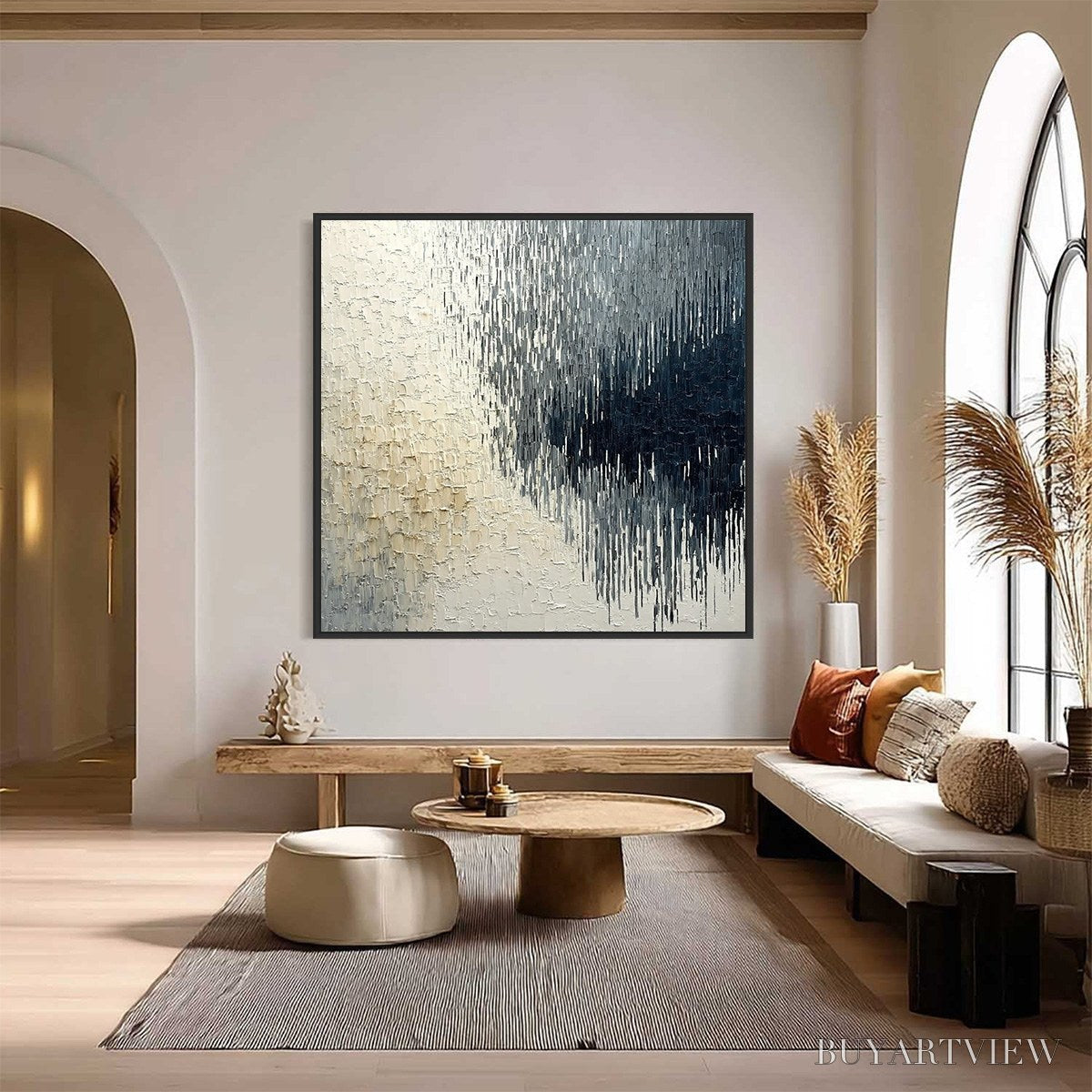 ARTOVITAS Urban Cascade – Large Square Textured Monochrome Abstract Painting - image 2