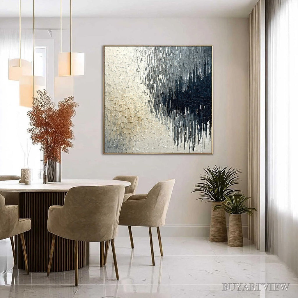 ARTOVITAS Urban Cascade – Large Square Textured Monochrome Abstract Painting - image 4