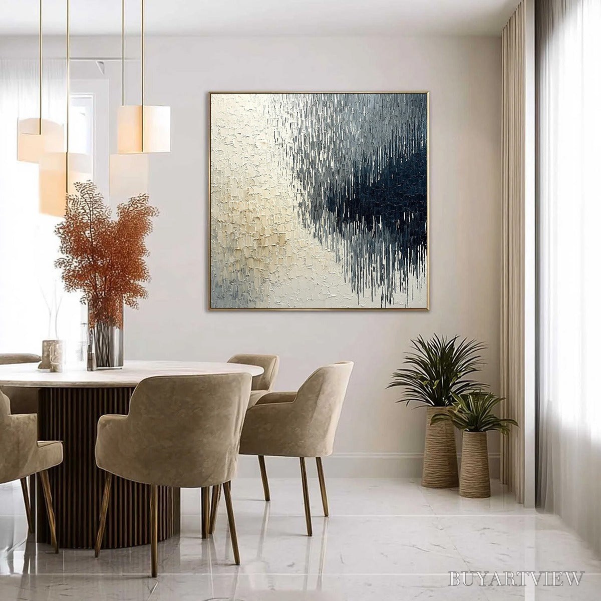 ARTOVITAS Urban Cascade – Large Square Textured Monochrome Abstract Painting - image 4