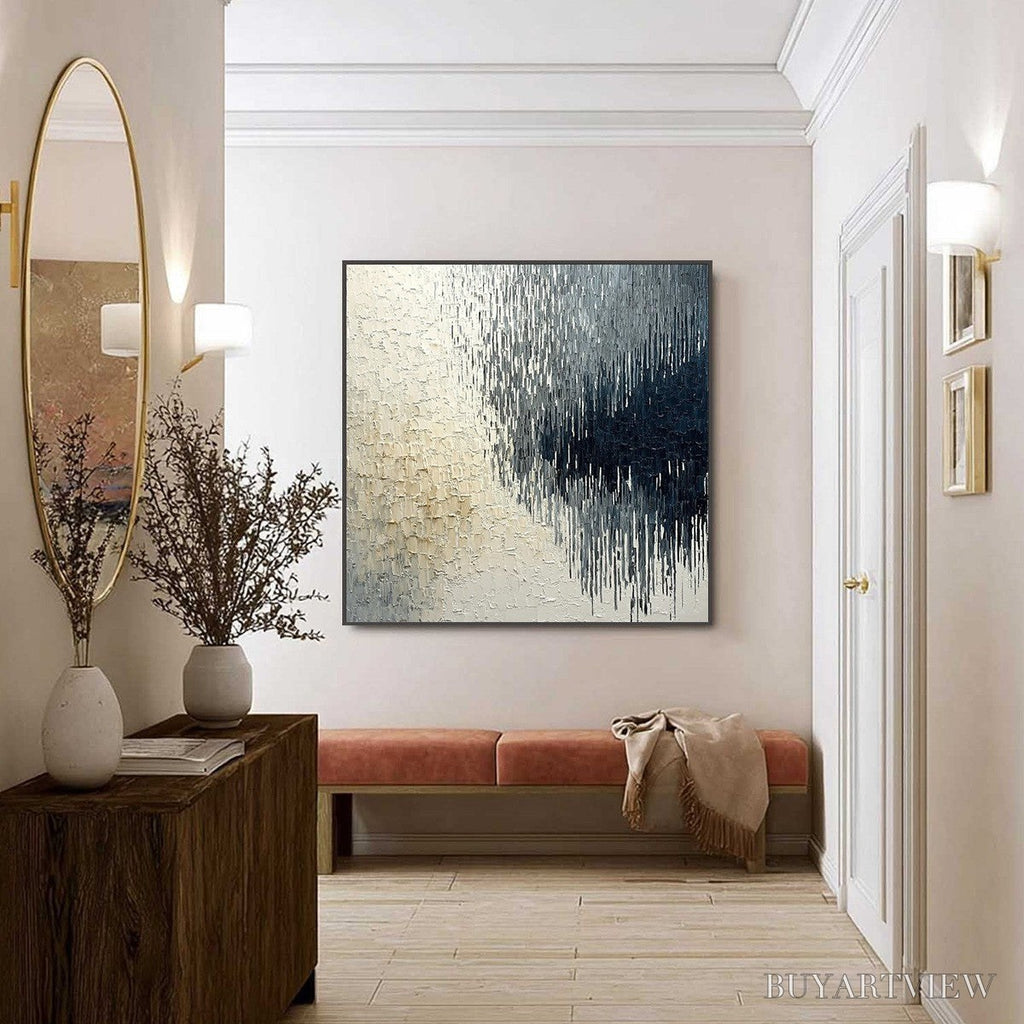 ARTOVITAS Urban Cascade – Large Square Textured Monochrome Abstract Painting - image 6