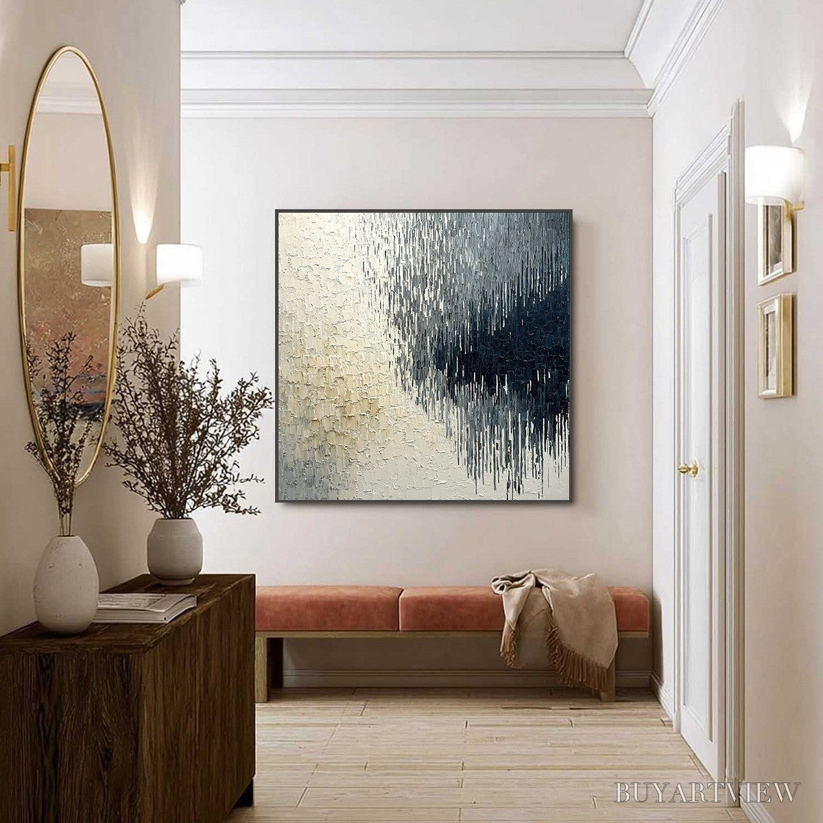 ARTOVITAS Urban Cascade – Large Square Textured Monochrome Abstract Painting - image 6
