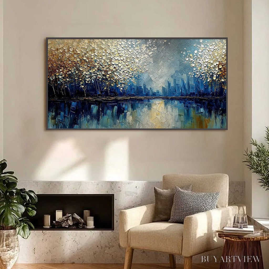 ARTOVITAS Golden Horizon – Textured Abstract Cityscape Painting with Golden Hues - image 2