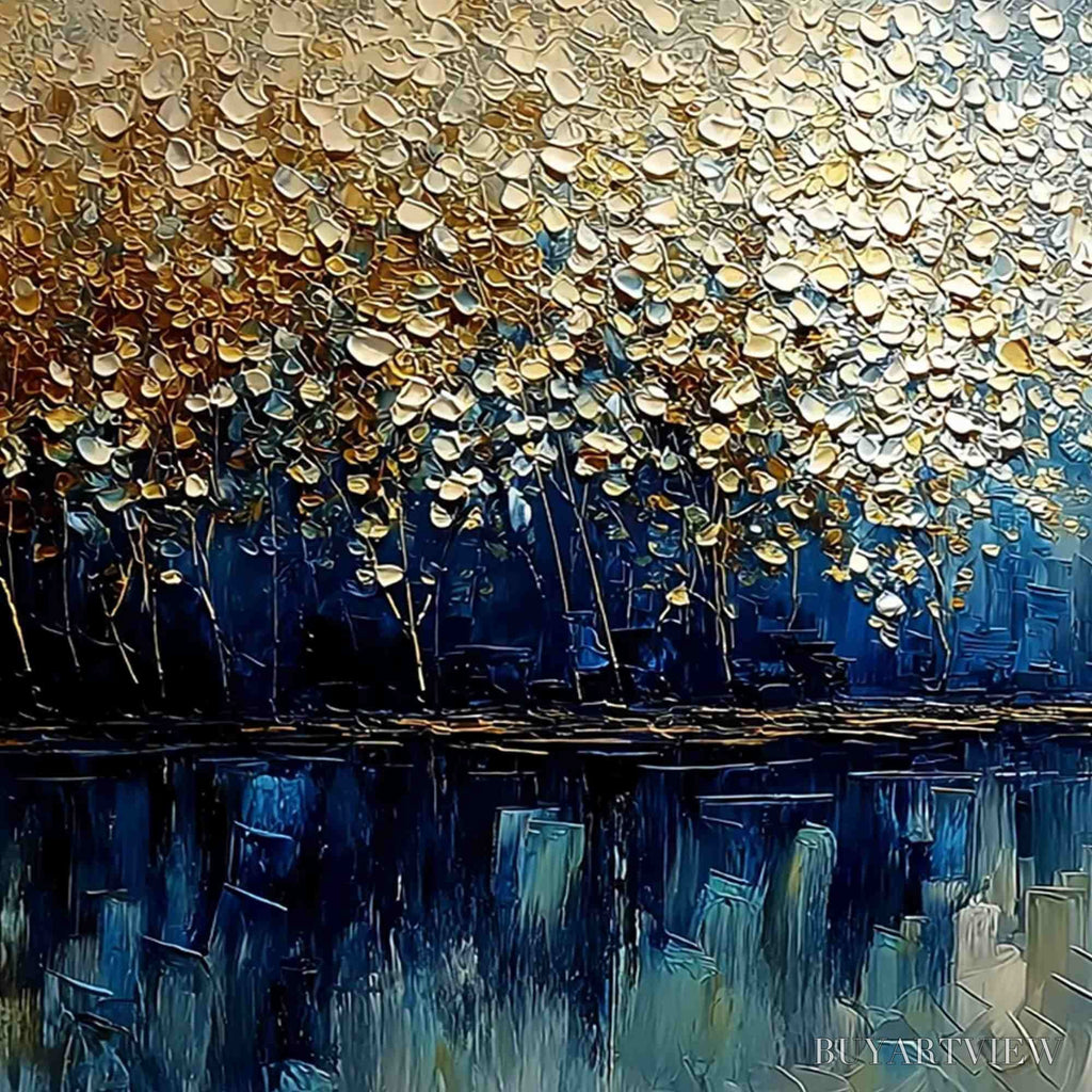 ARTOVITAS Golden Horizon – Textured Abstract Cityscape Painting with Golden Hues - image 3