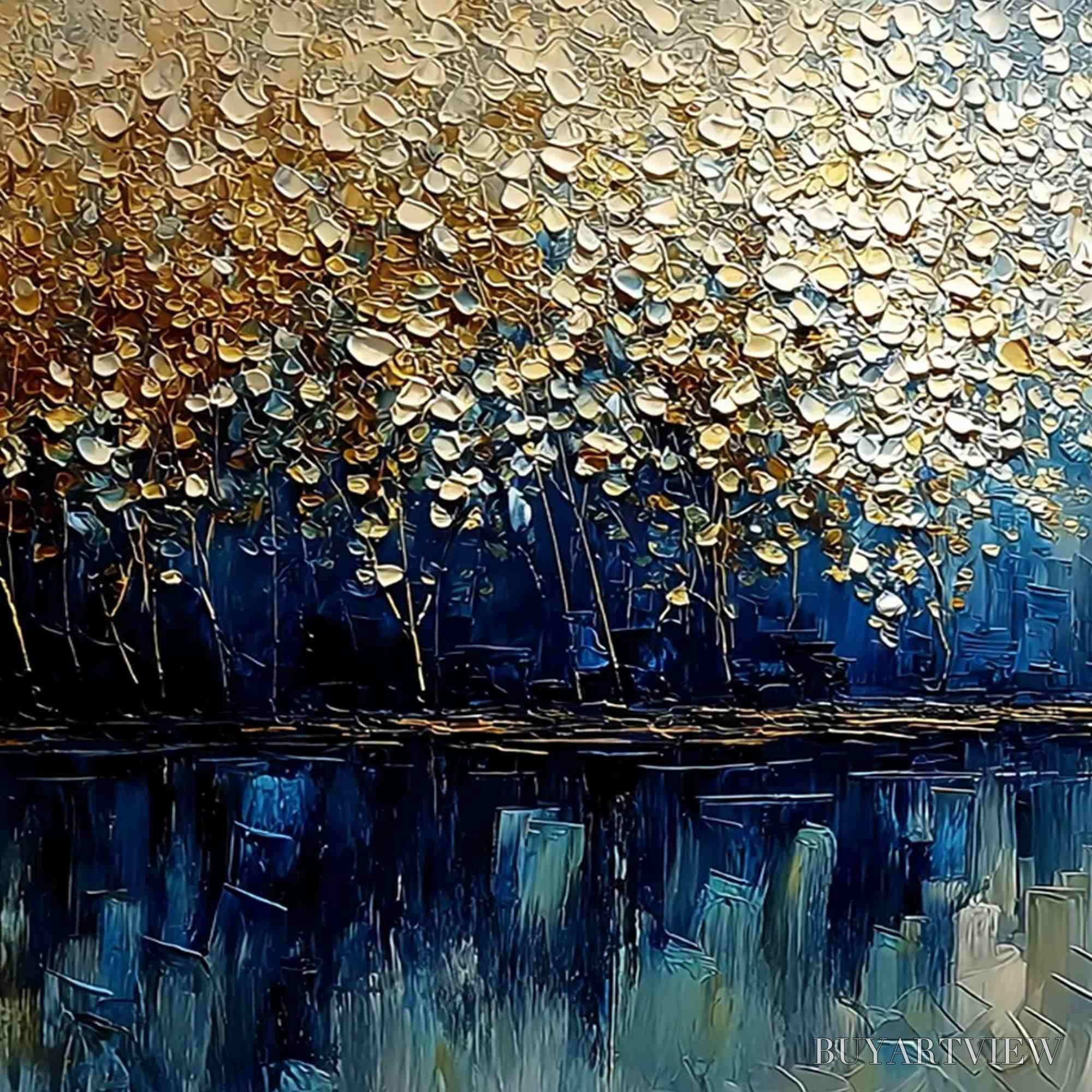 ARTOVITAS Golden Horizon – Textured Abstract Cityscape Painting with Golden Hues - image 3