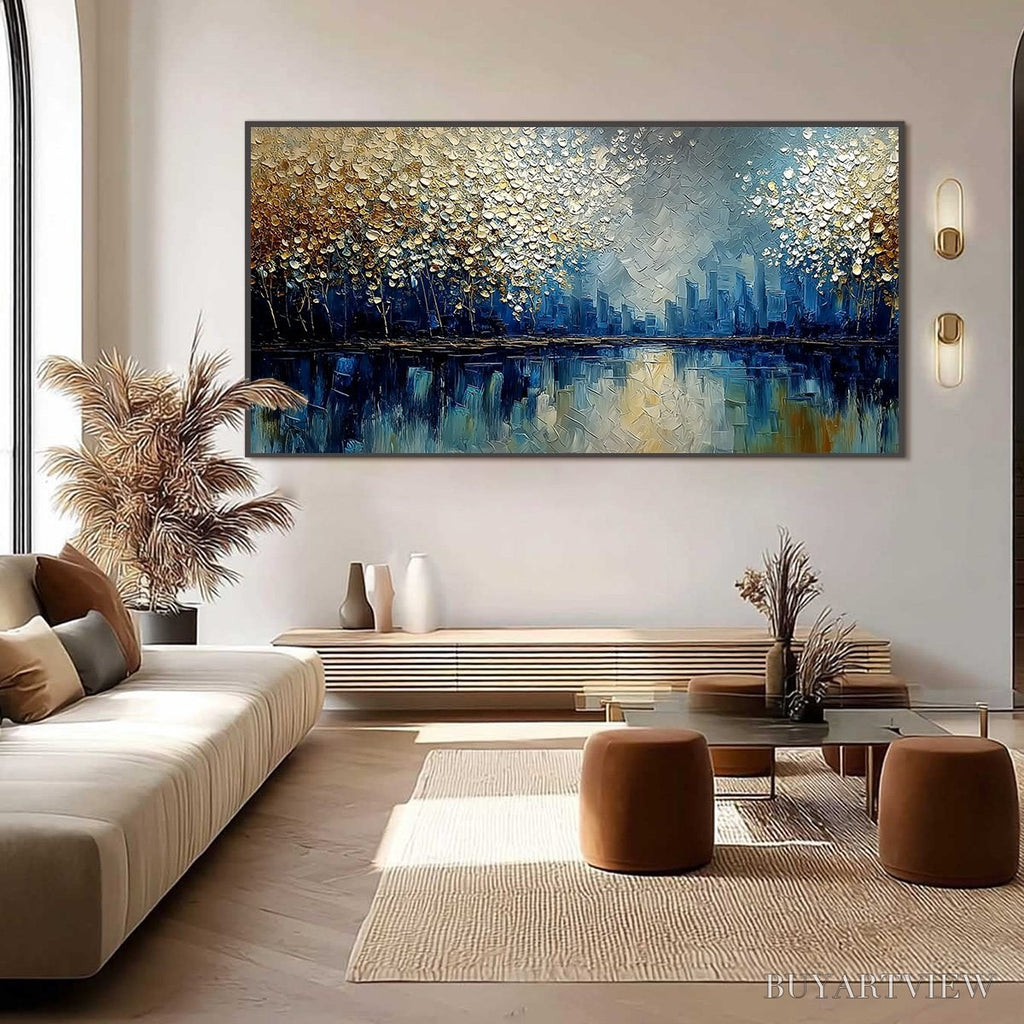 ARTOVITAS Golden Horizon – Textured Abstract Cityscape Painting with Golden Hues - image 6