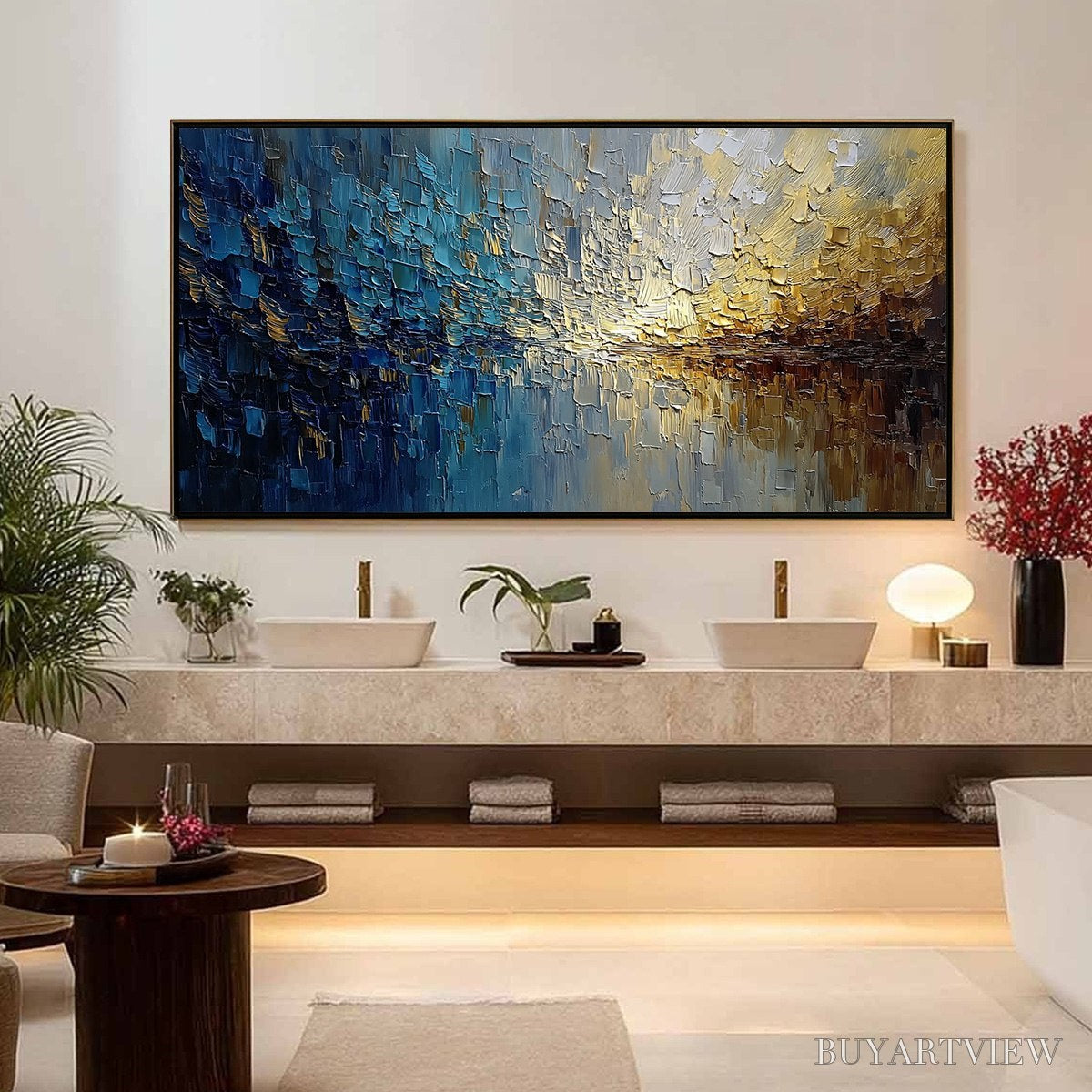 ARTOVITAS Harbor Dawn – Heavy Texture Abstract Cityscape Oil Painting - image 4