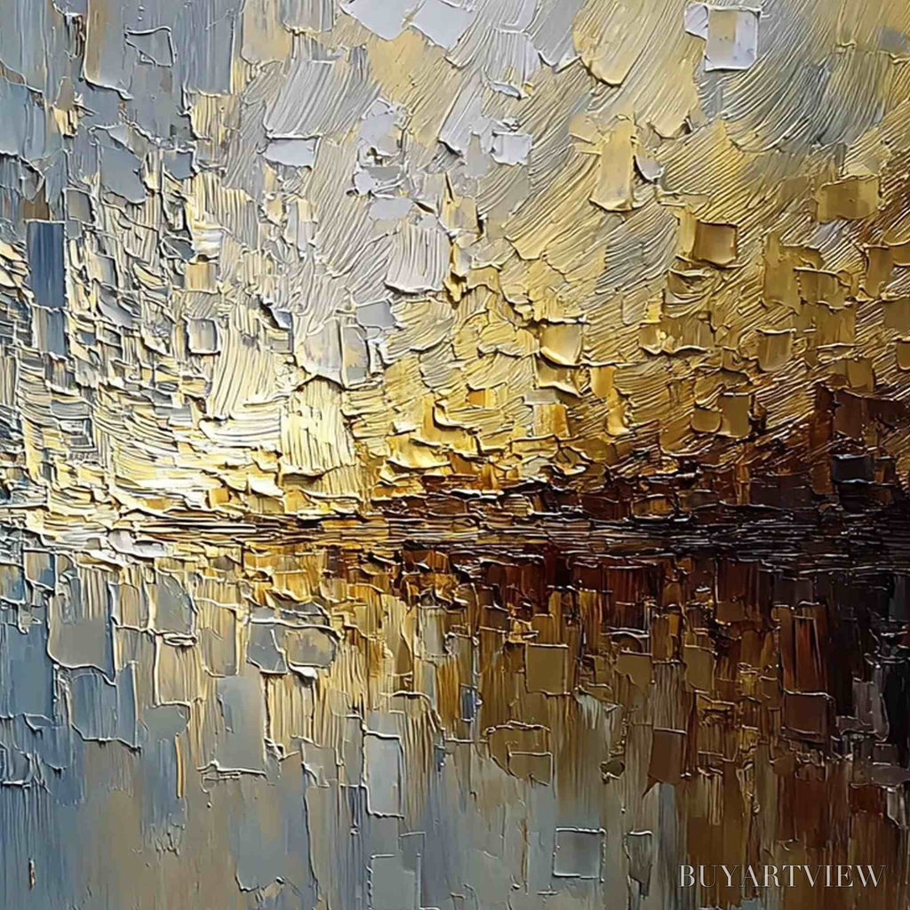 ARTOVITAS Harbor Dawn – Heavy Texture Abstract Cityscape Oil Painting - image 5