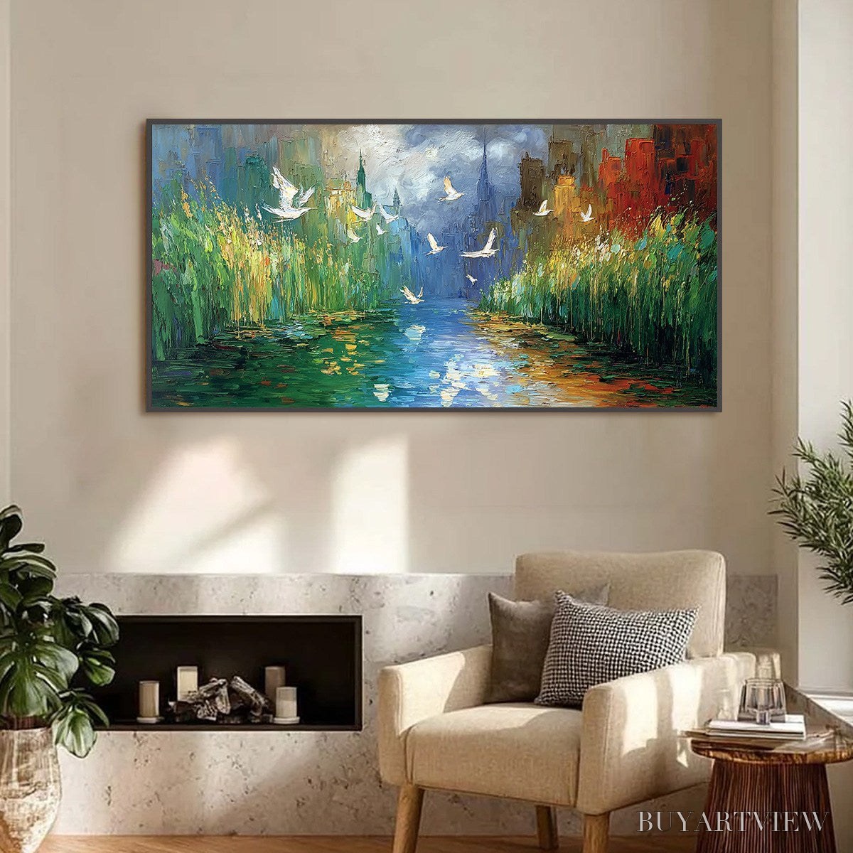 ARTOVITAS Urban Exodus – Colorful Abstract Cityscape Painting with Palette Knife Texture - image 2