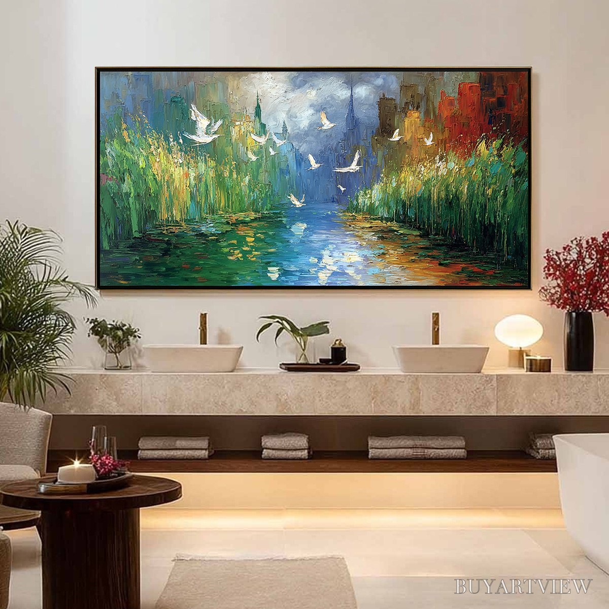 ARTOVITAS Urban Exodus – Colorful Abstract Cityscape Painting with Palette Knife Texture - image 4