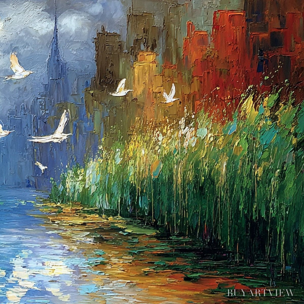 ARTOVITAS Urban Exodus – Colorful Abstract Cityscape Painting with Palette Knife Texture - image 5