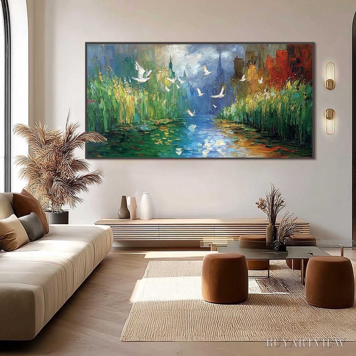 ARTOVITAS Urban Exodus – Colorful Abstract Cityscape Painting with Palette Knife Texture - image 6