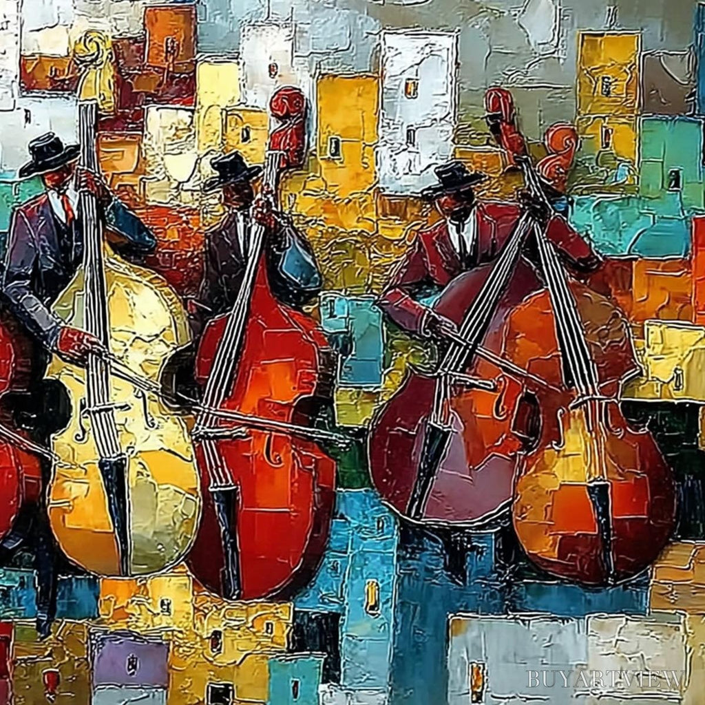 ARTOVITAS Urban Serenade – Vibrant Palette Knife Painting of Musicians in Cityscape - image 5