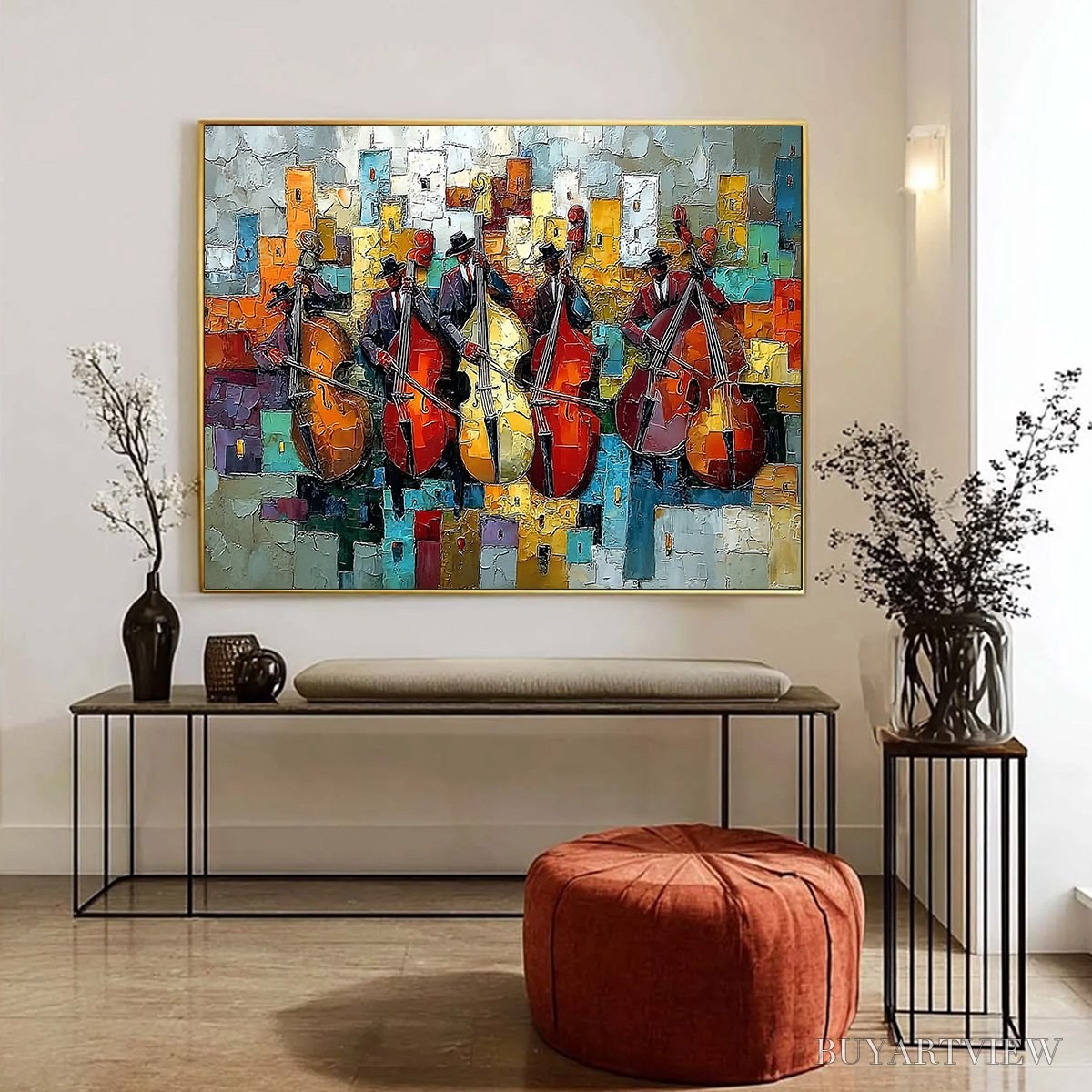 ARTOVITAS Urban Serenade – Vibrant Palette Knife Painting of Musicians in Cityscape - image 6