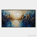 ARTOVITAS Golden Horizon – Textured Impasto Cityscape Reflection Oil Painting - image 1