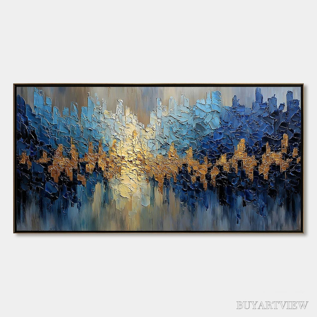 ARTOVITAS Golden Horizon – Textured Abstract Cityscape Palette Knife Art - image 1