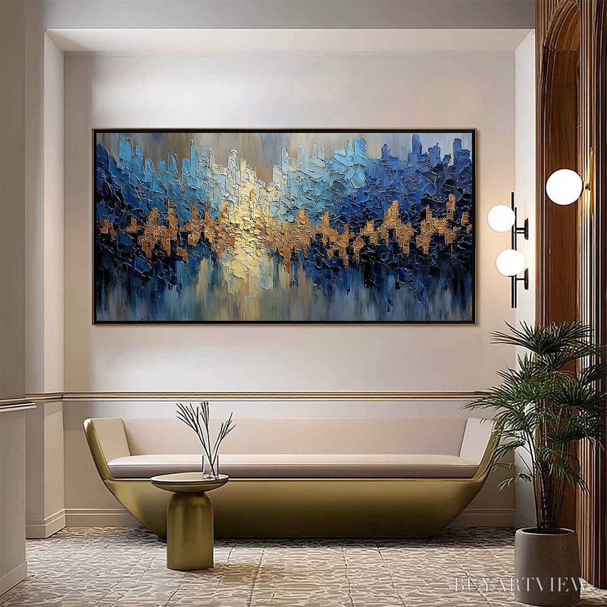 ARTOVITAS Golden Horizon – Textured Abstract Cityscape Palette Knife Art - image 2