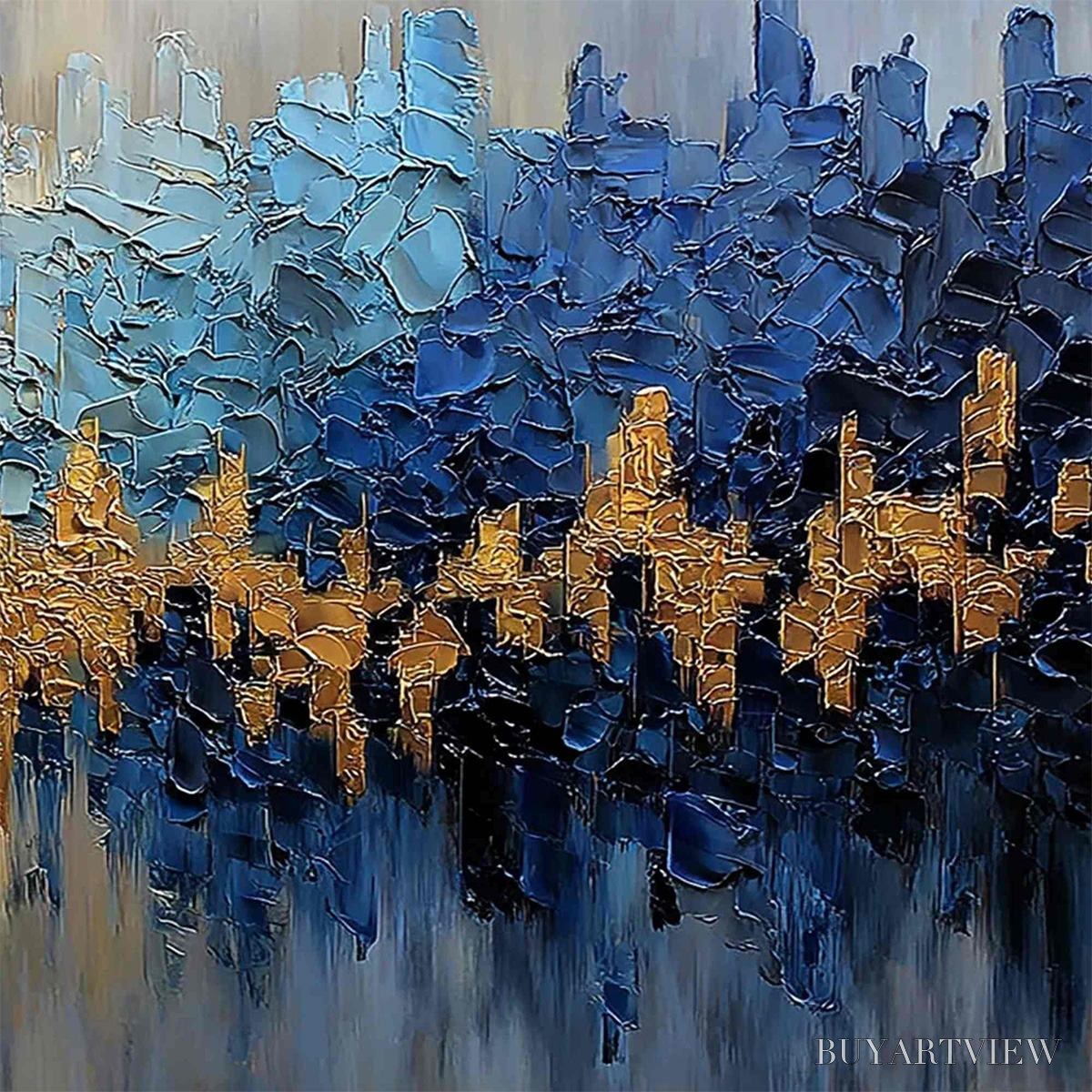 ARTOVITAS Golden Horizon – Textured Abstract Cityscape Palette Knife Art - image 3
