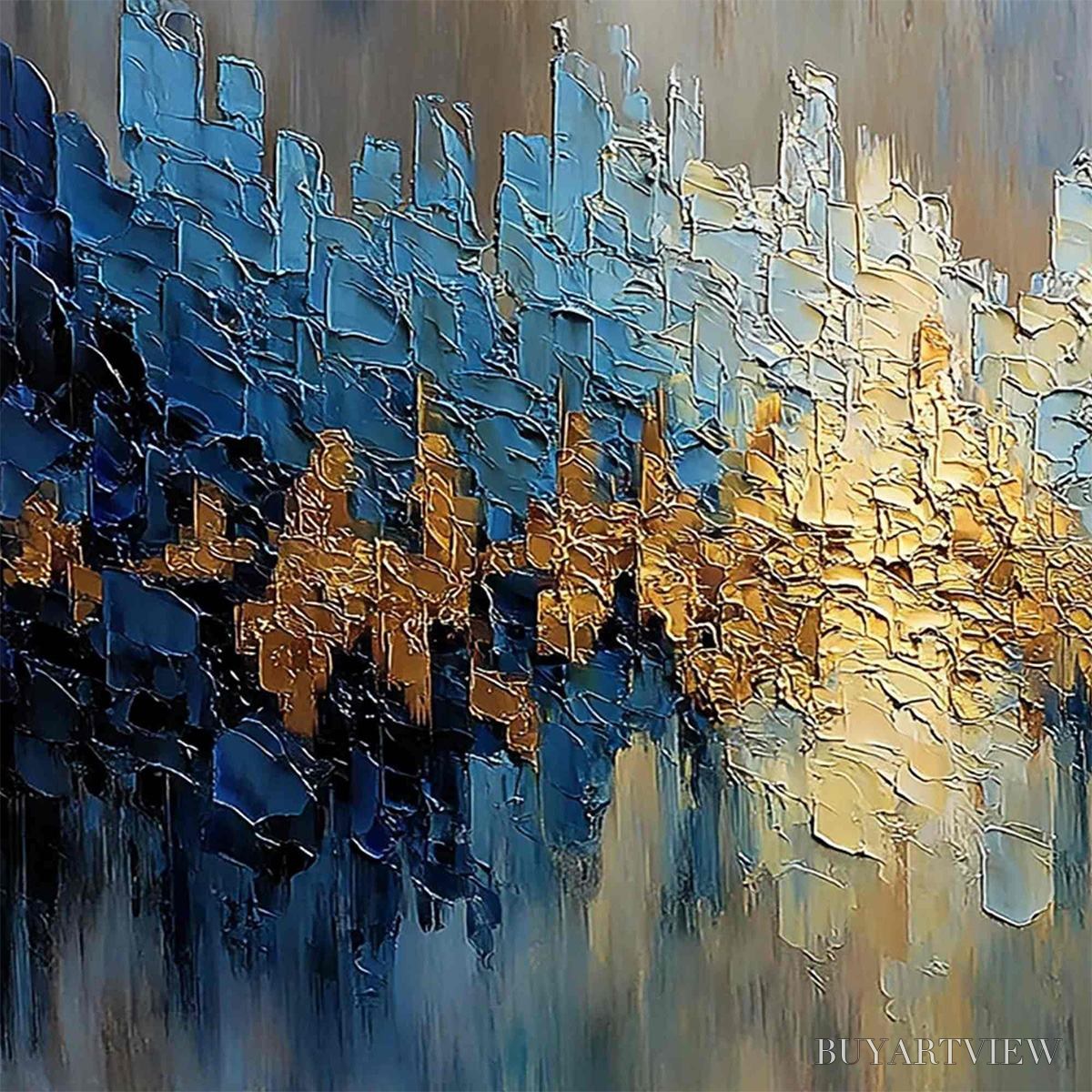 ARTOVITAS Golden Horizon – Textured Abstract Cityscape Palette Knife Art - image 5