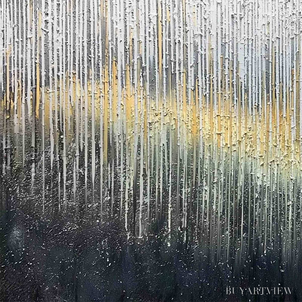 ARTOVITAS Metallic Cascade – Large Textured Abstract Gold and Silver Horizontal Painting - image 3