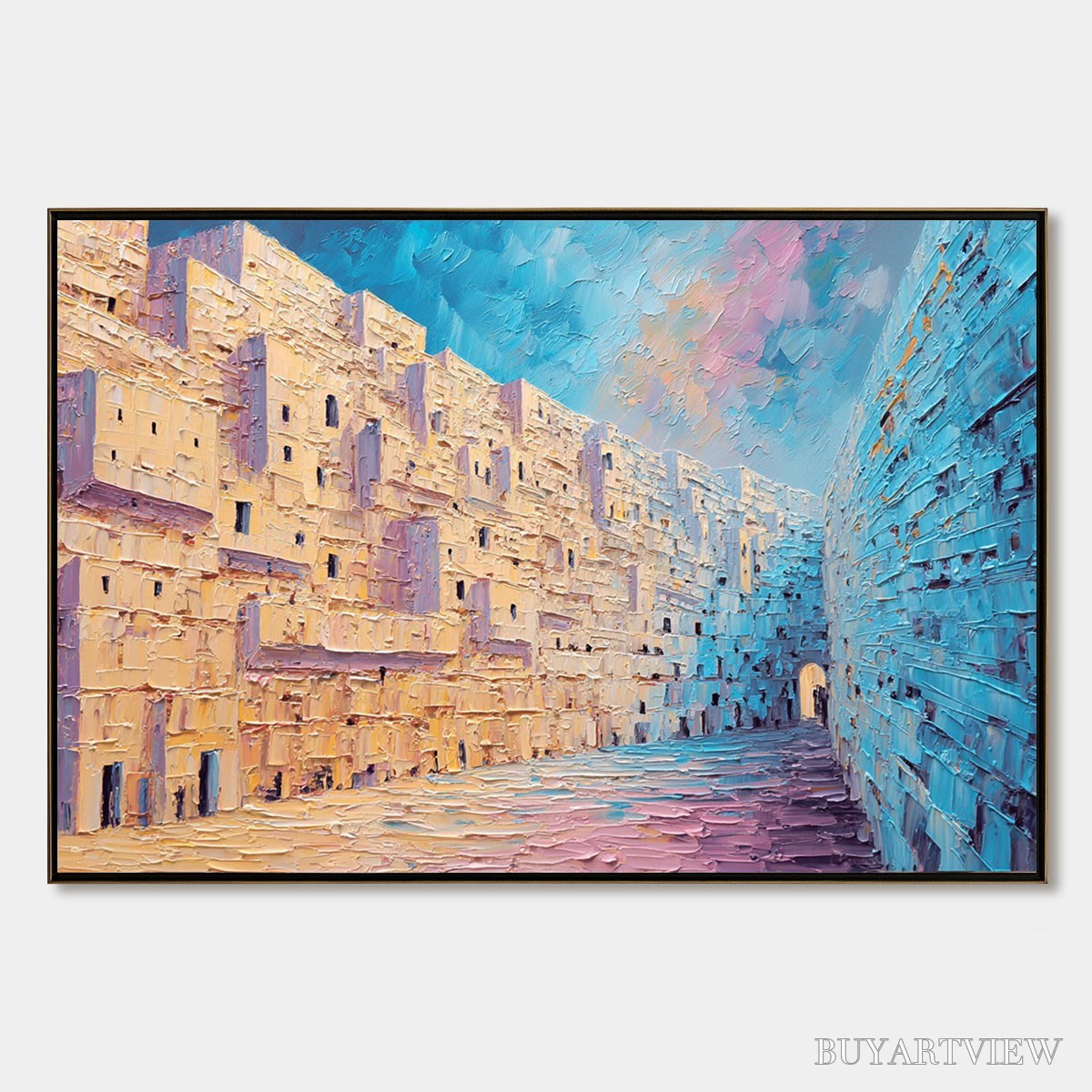 ARTOVITAS Aegean Passage – Heavily Textured Palette Knife Cityscape - image 1