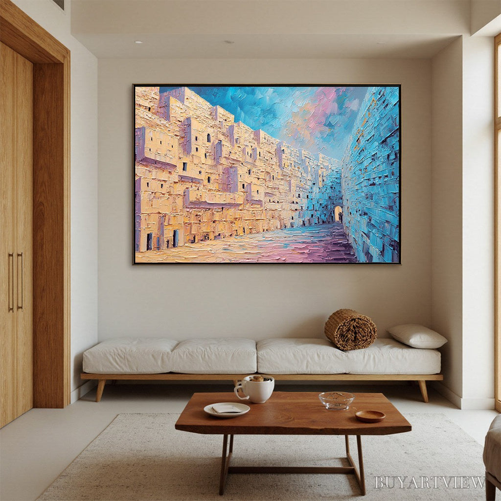 ARTOVITAS Aegean Passage – Heavily Textured Palette Knife Cityscape - image 2