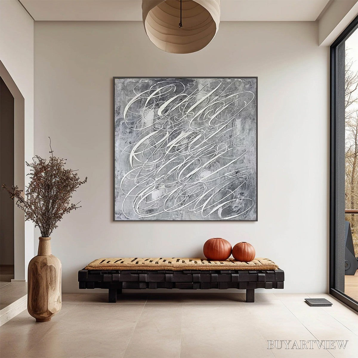 ARTOVITAS Urban Calligraphy – Textured Monochrome Abstract Calligraphy Painting - image 2