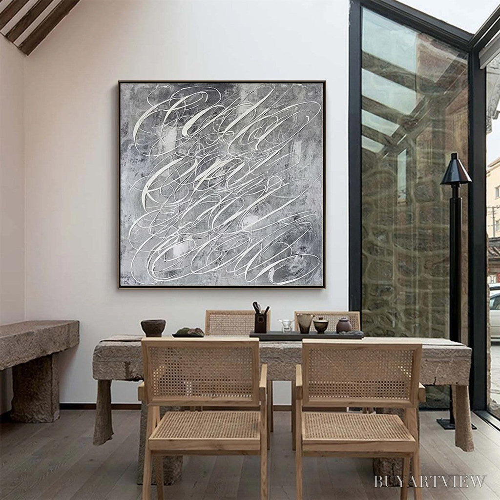 ARTOVITAS Urban Calligraphy – Textured Monochrome Abstract Calligraphy Painting - image 4