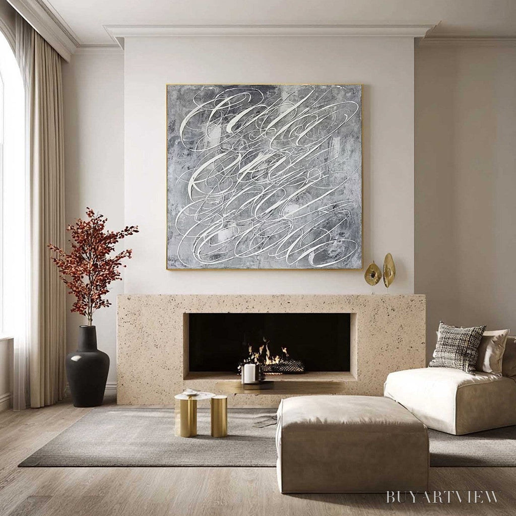 ARTOVITAS Urban Calligraphy – Textured Monochrome Abstract Calligraphy Painting - image 6