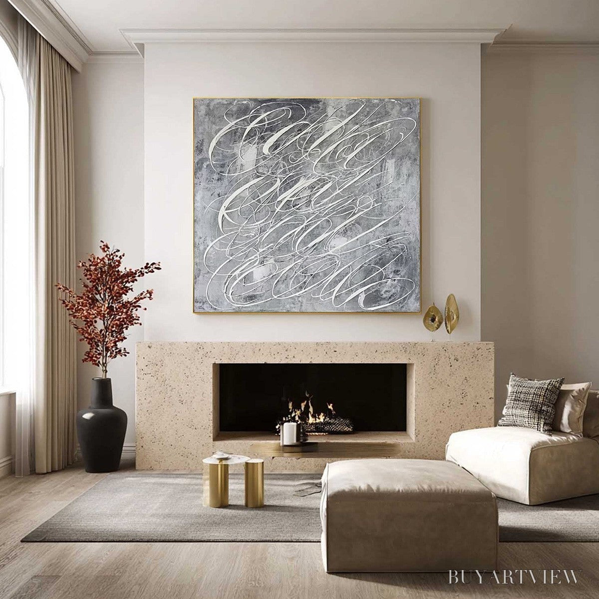 ARTOVITAS Urban Calligraphy – Textured Monochrome Abstract Calligraphy Painting - image 6