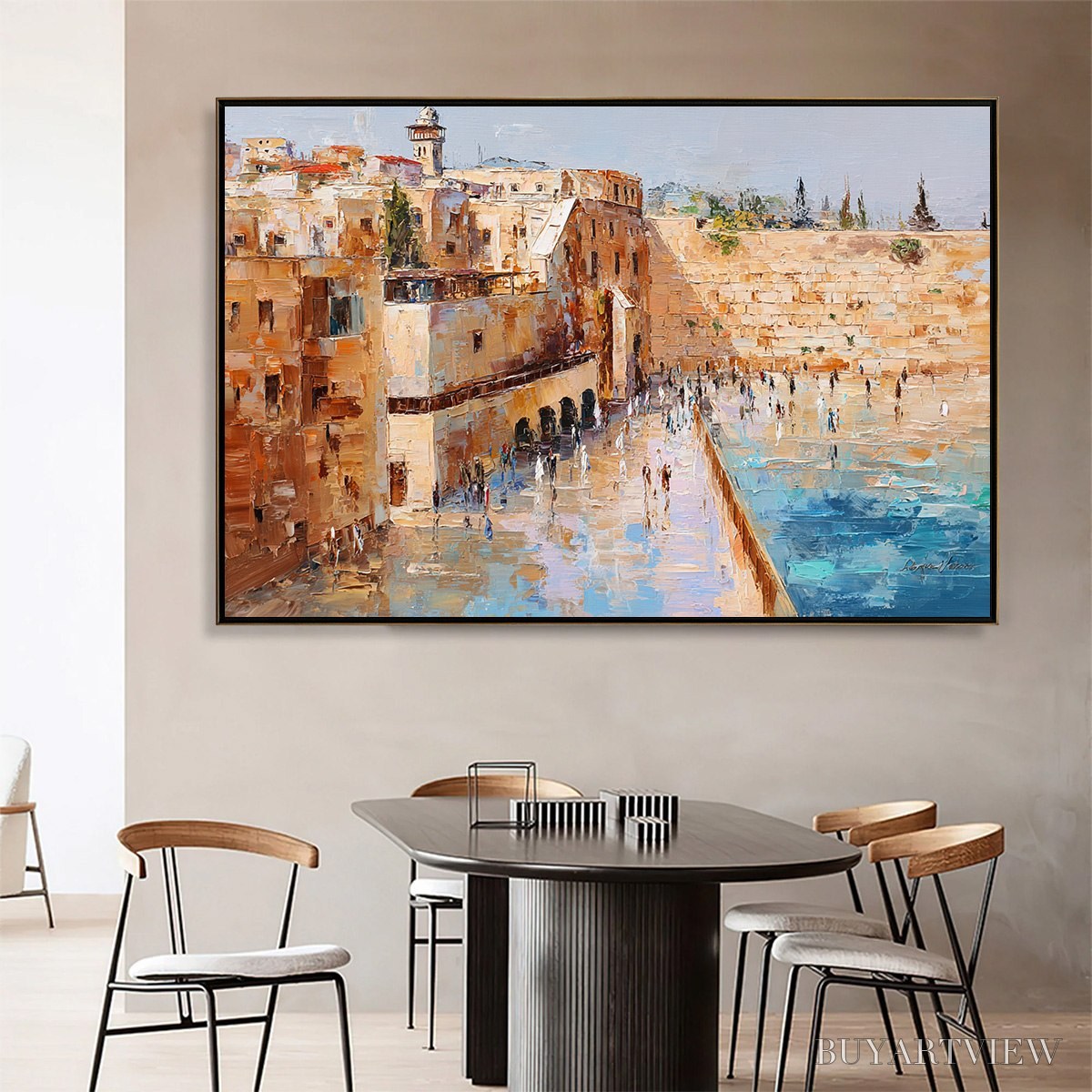 ARTOVITAS Prayers in Ochre – Textured Palette Knife Jerusalem Cityscape Painting - image 2