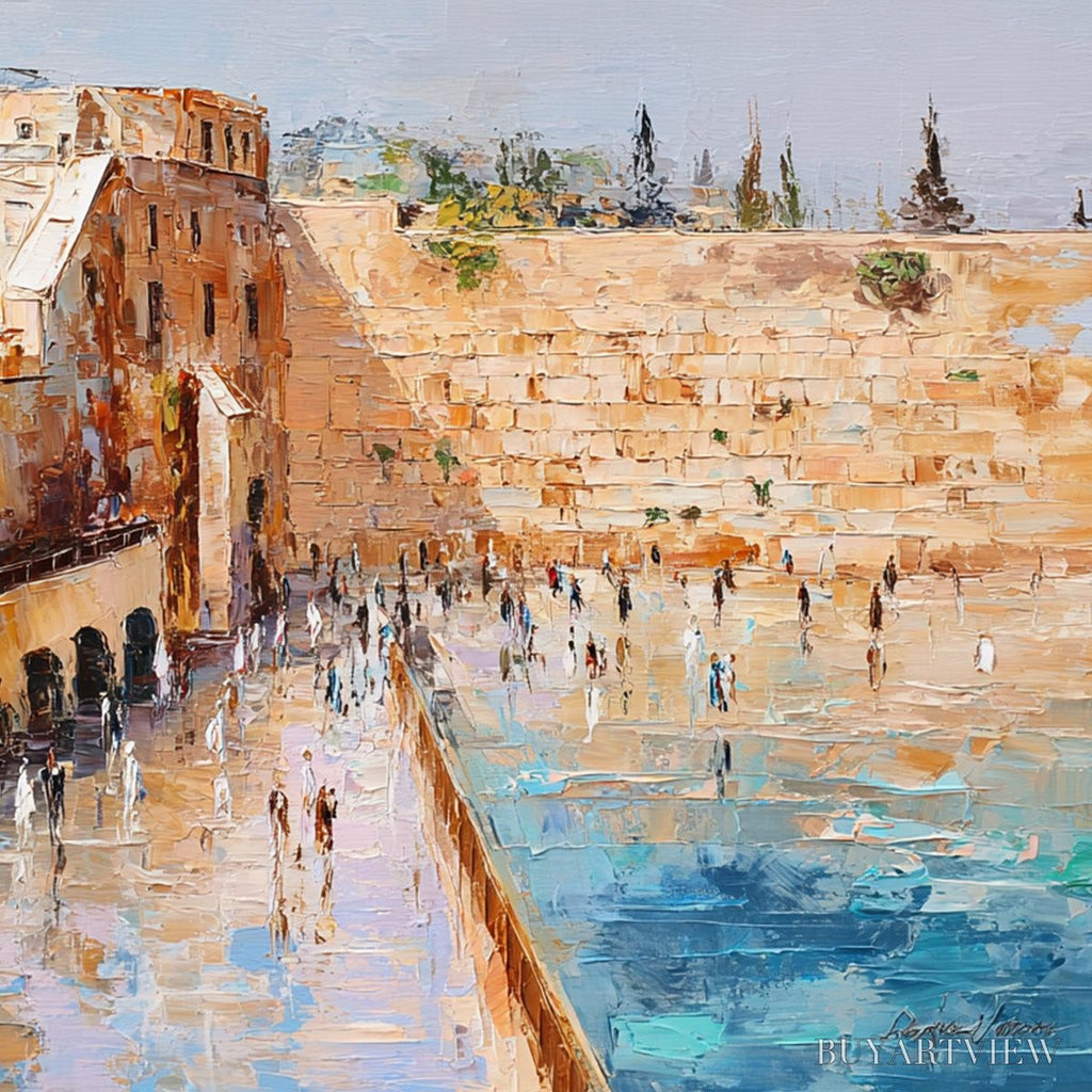 ARTOVITAS Prayers in Ochre – Textured Palette Knife Jerusalem Cityscape Painting - image 3