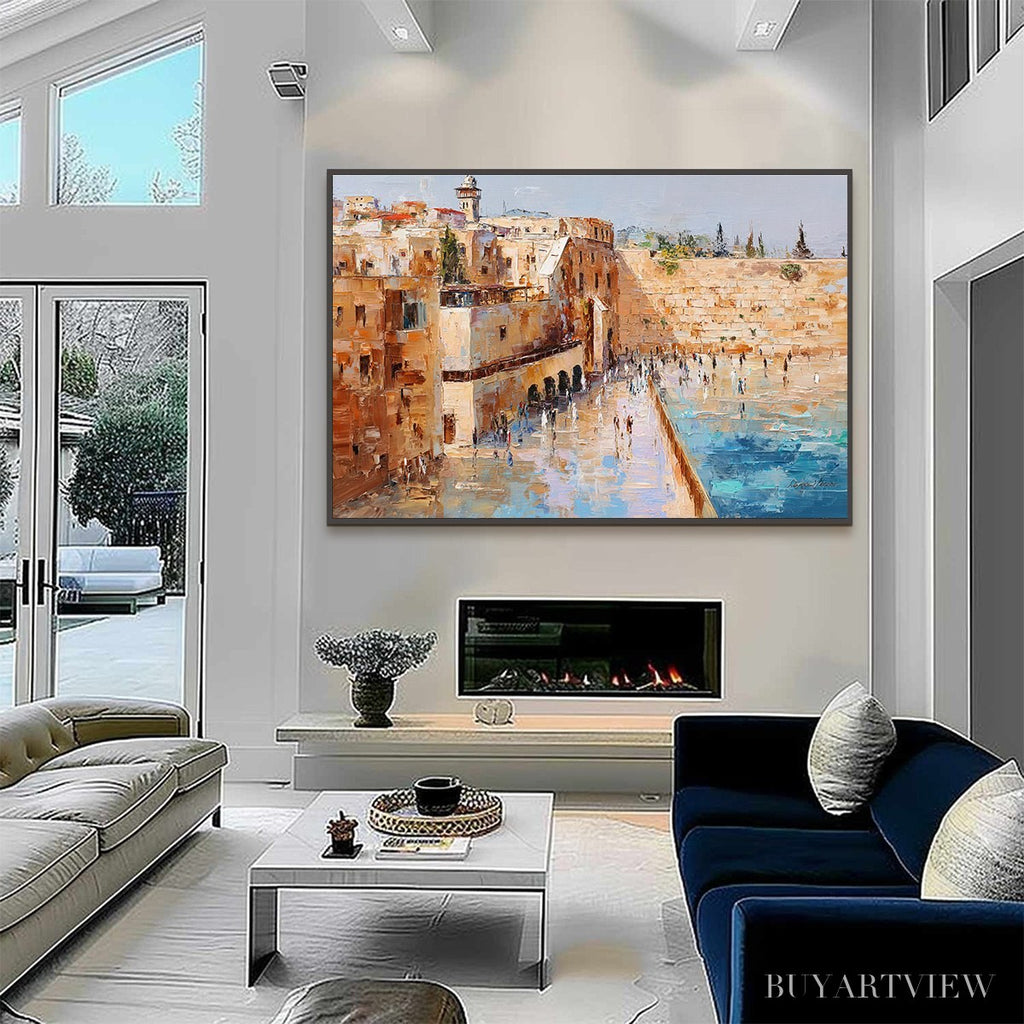 ARTOVITAS Prayers in Ochre – Textured Palette Knife Jerusalem Cityscape Painting - image 4