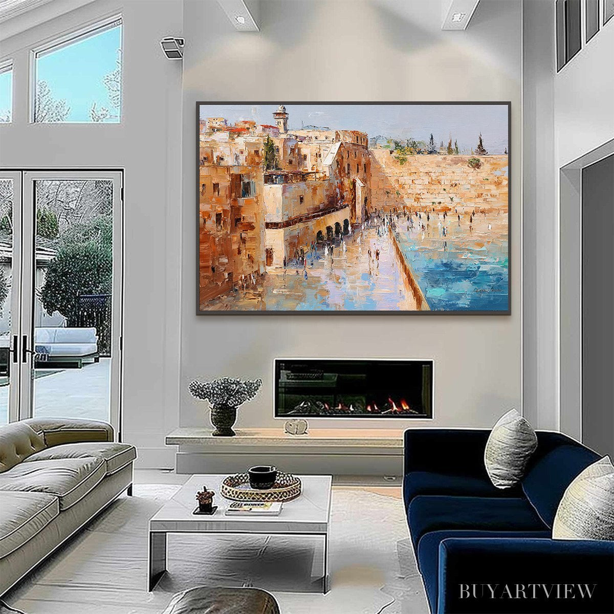 ARTOVITAS Prayers in Ochre – Textured Palette Knife Jerusalem Cityscape Painting - image 4