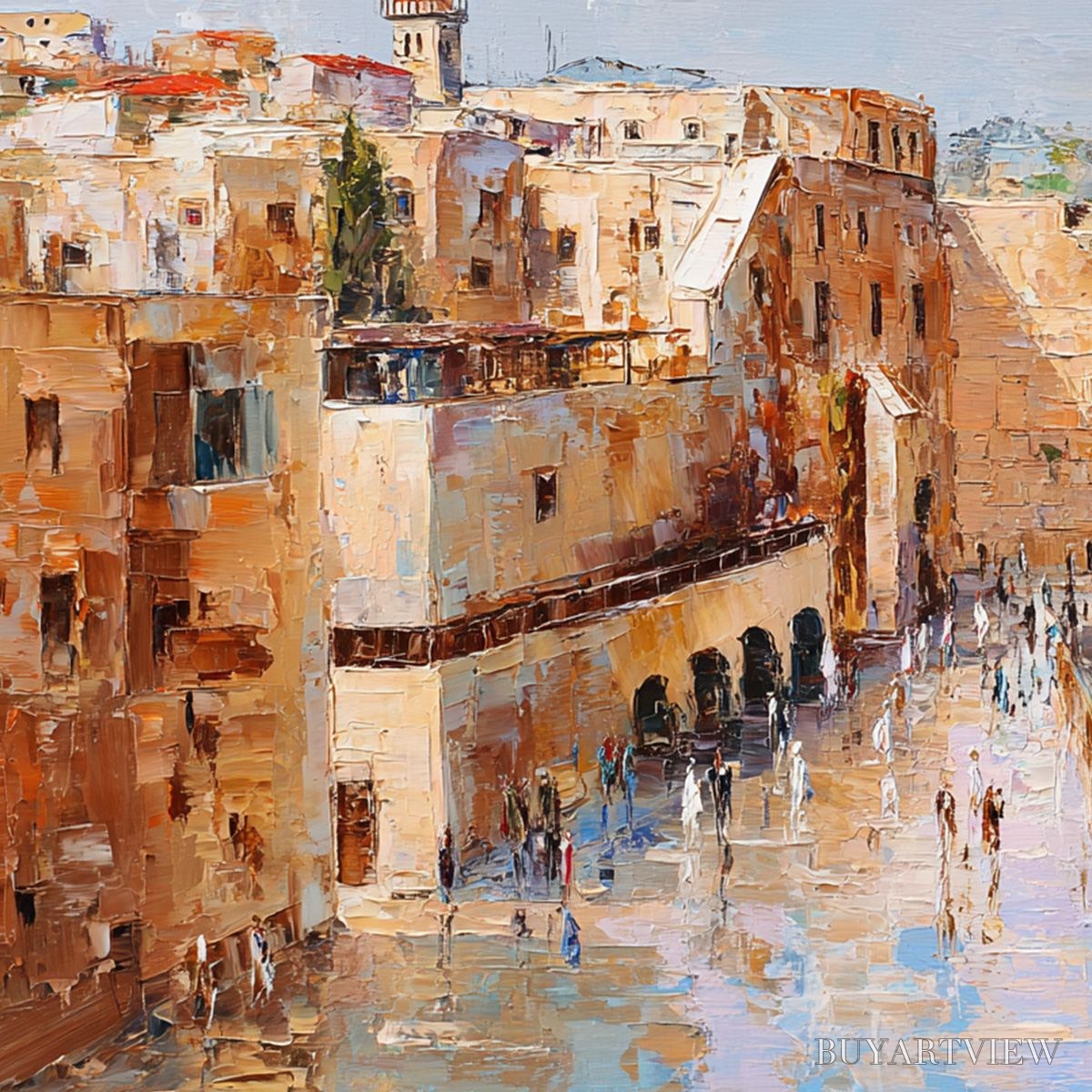 ARTOVITAS Prayers in Ochre – Textured Palette Knife Jerusalem Cityscape Painting - image 5