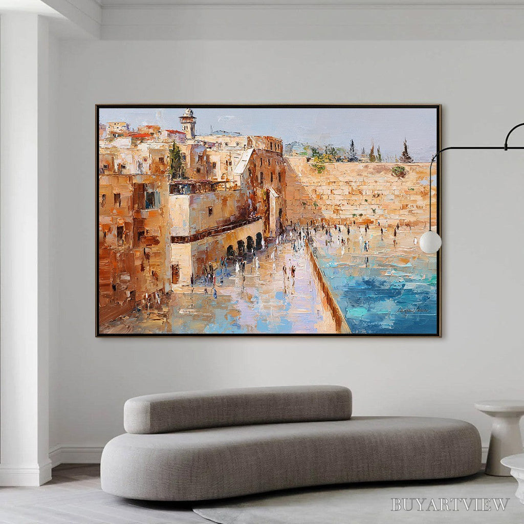 ARTOVITAS Prayers in Ochre – Textured Palette Knife Jerusalem Cityscape Painting - image 6