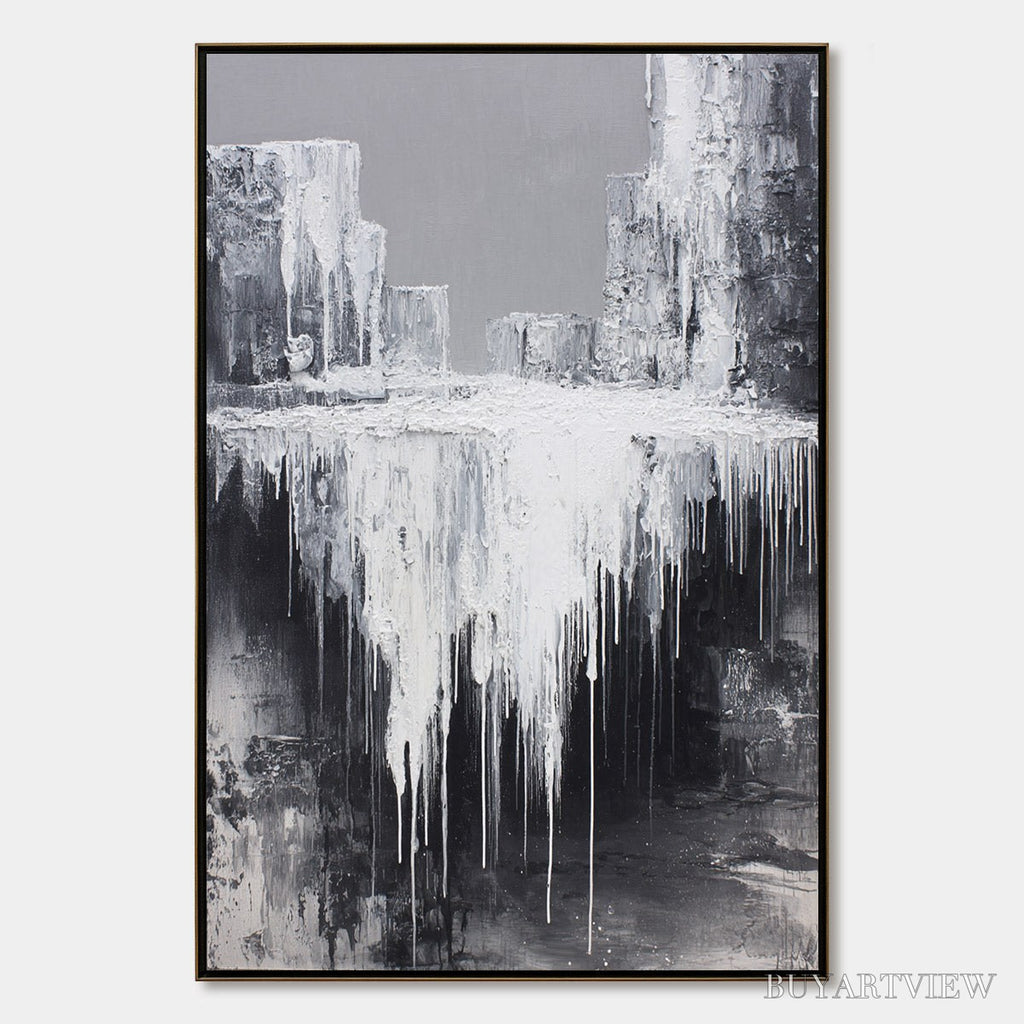ARTOVITAS Concrete Cascade – Textured Black and White Abstract Cityscape - image 1