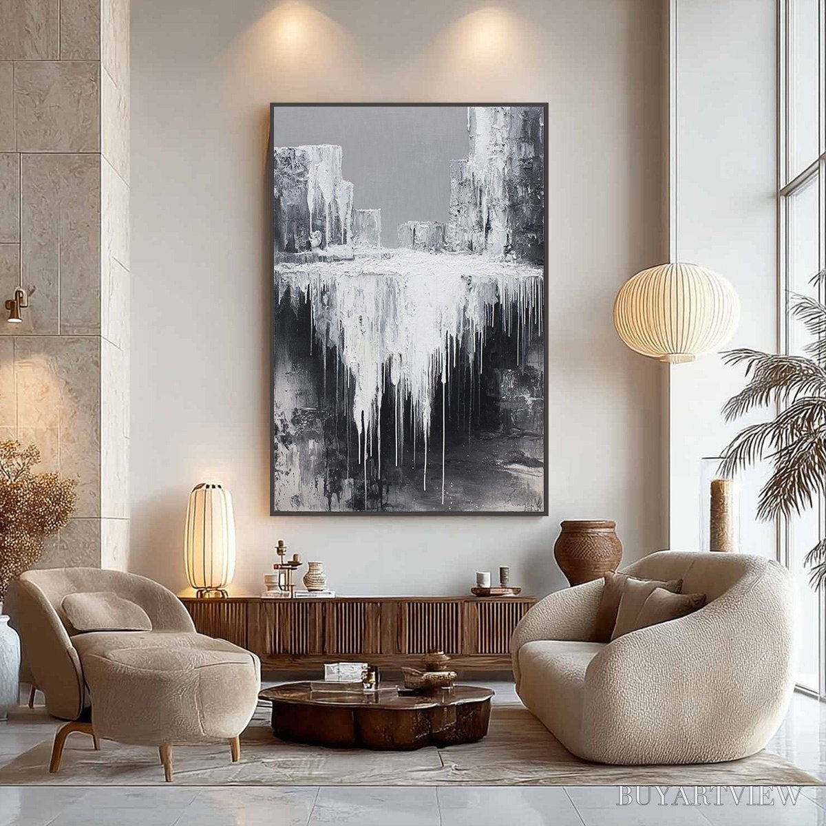 ARTOVITAS Concrete Cascade – Textured Black and White Abstract Cityscape - image 4