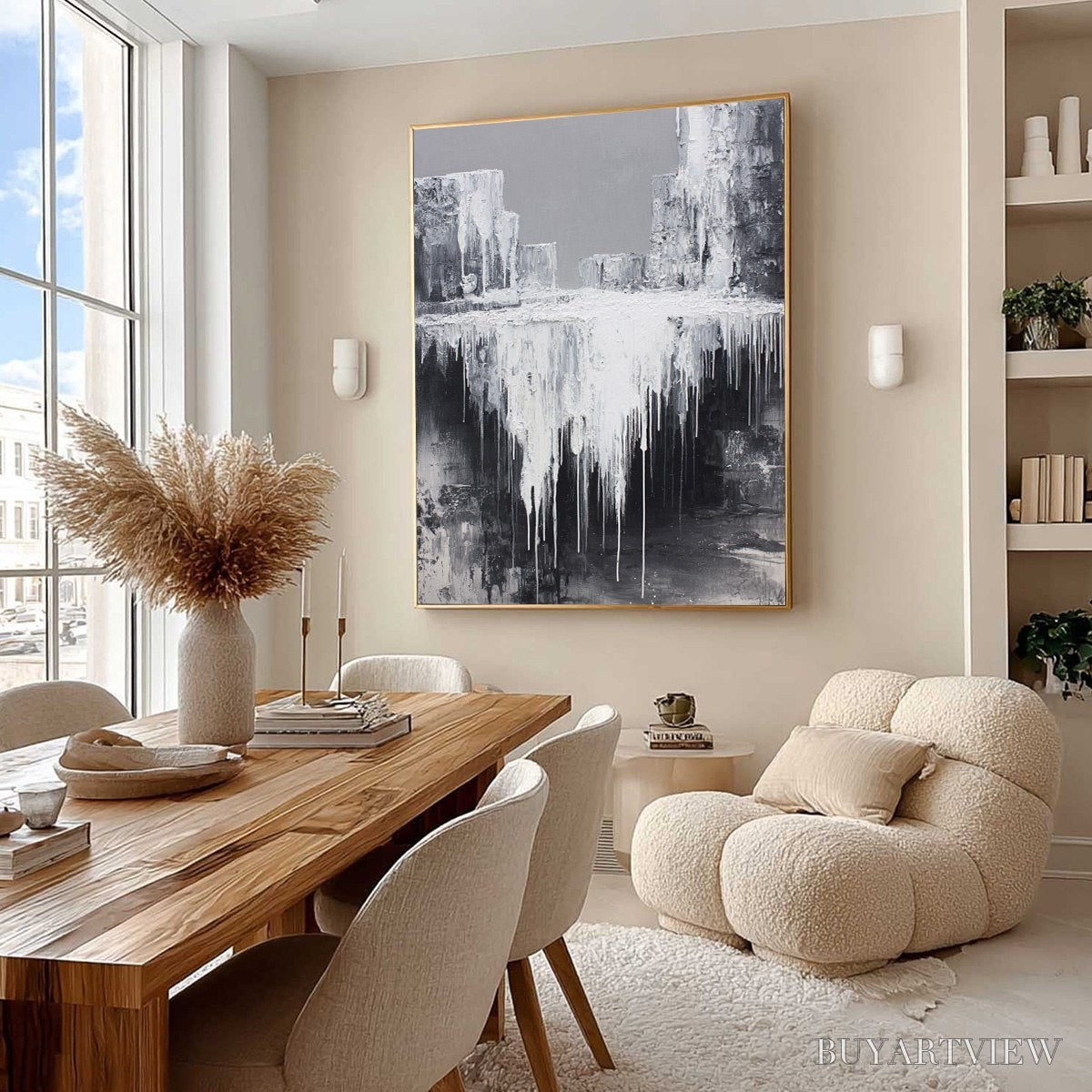 ARTOVITAS Concrete Cascade – Textured Black and White Abstract Cityscape - image 6