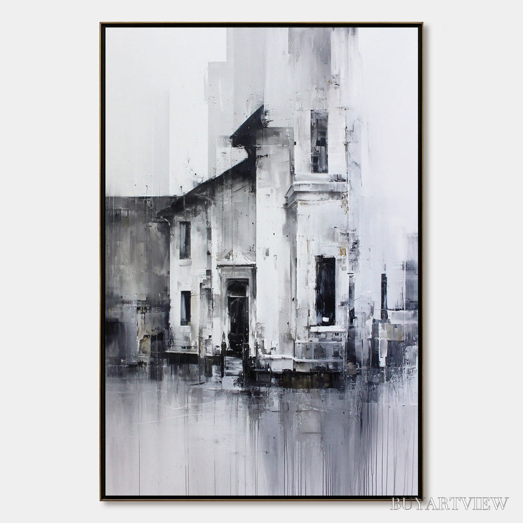 ARTOVITAS Architectural Echo – Monochrome Abstract Cityscape Painting - image 1