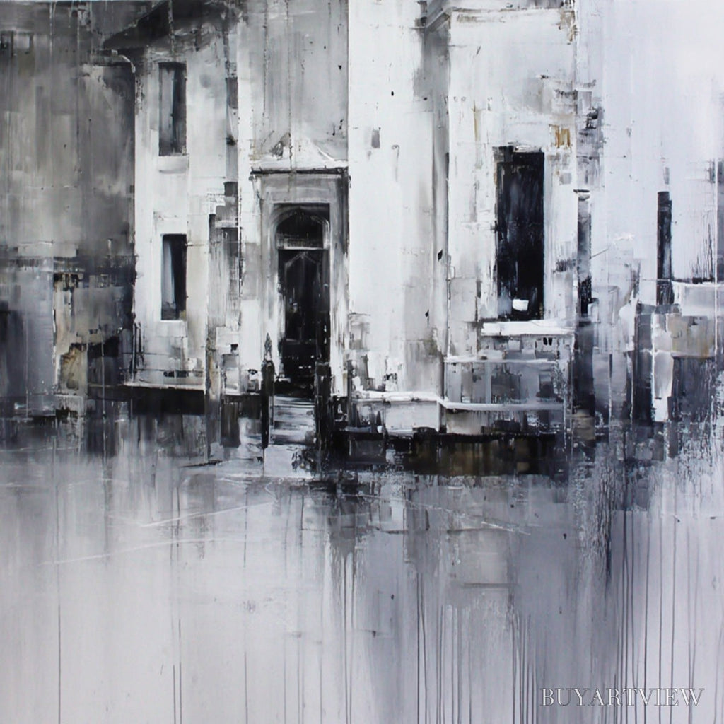 ARTOVITAS Architectural Echo – Monochrome Abstract Cityscape Painting - image 3