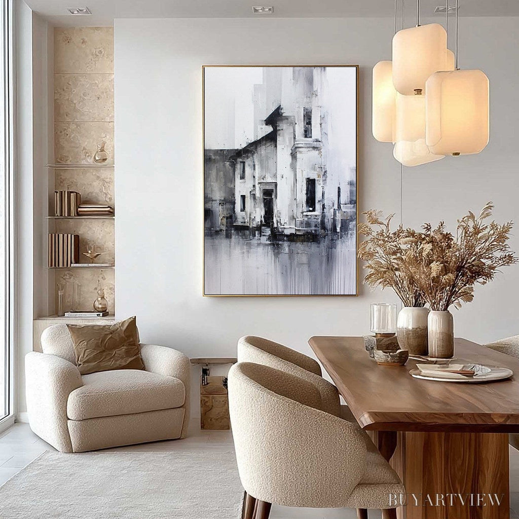 ARTOVITAS Architectural Echo – Monochrome Abstract Cityscape Painting - image 4