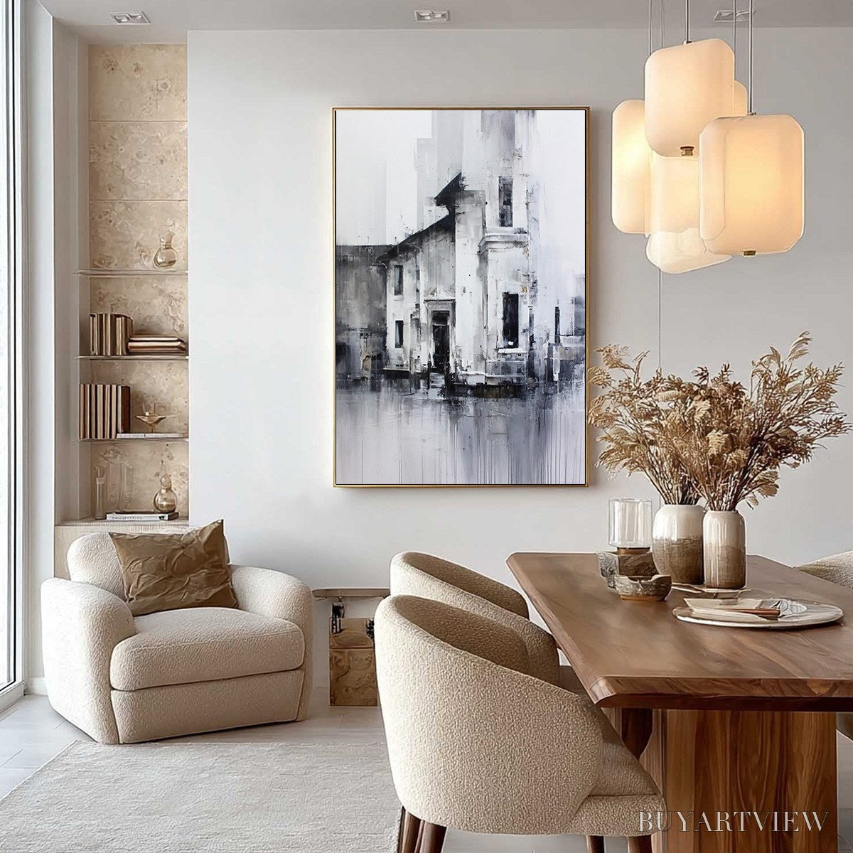ARTOVITAS Architectural Echo – Monochrome Abstract Cityscape Painting - image 4