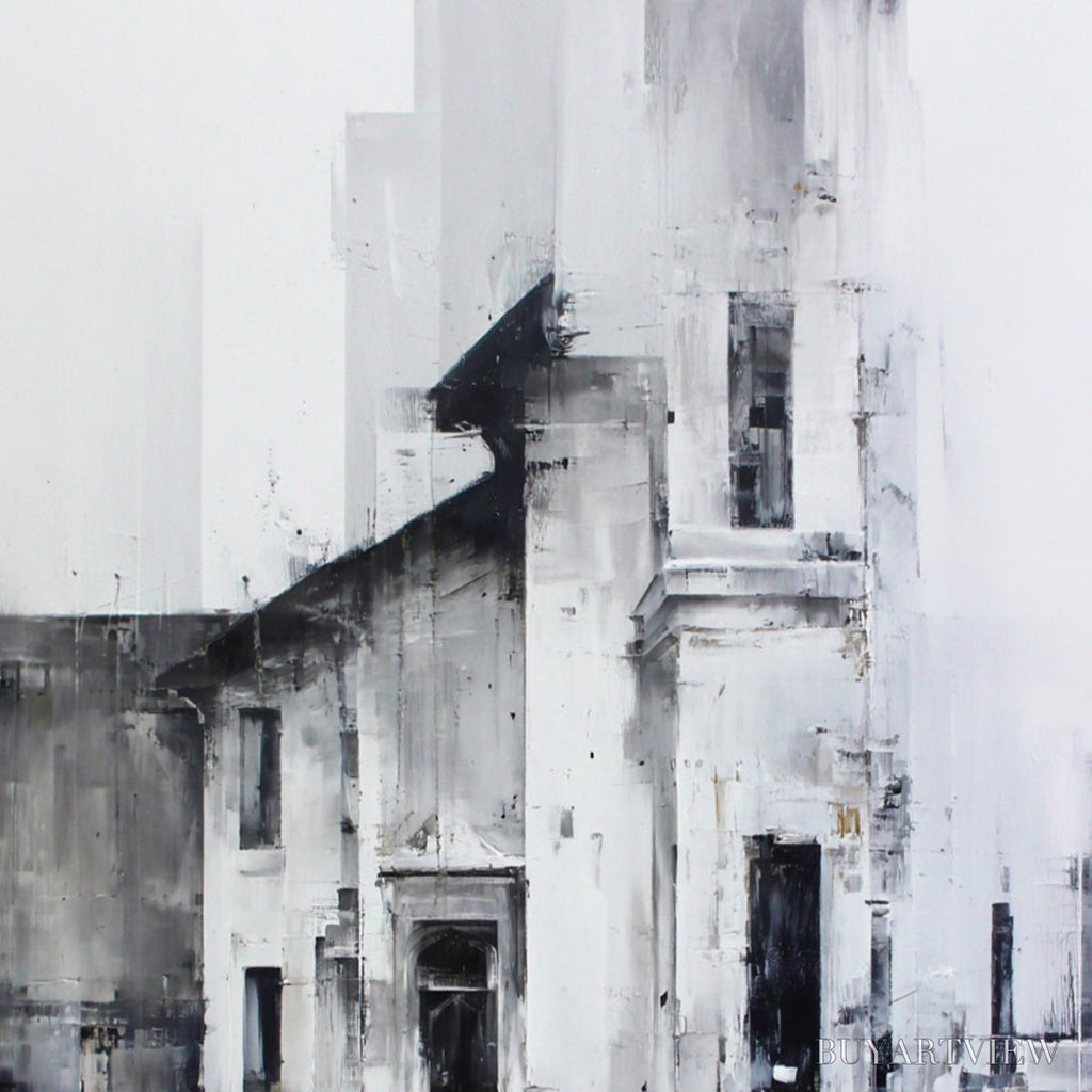 ARTOVITAS Architectural Echo – Monochrome Abstract Cityscape Painting - image 5