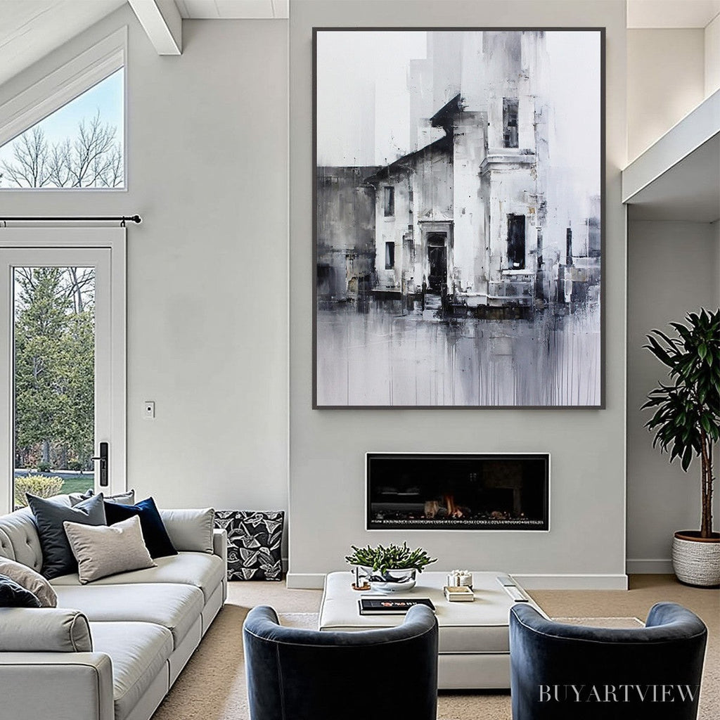 ARTOVITAS Architectural Echo – Monochrome Abstract Cityscape Painting - image 6