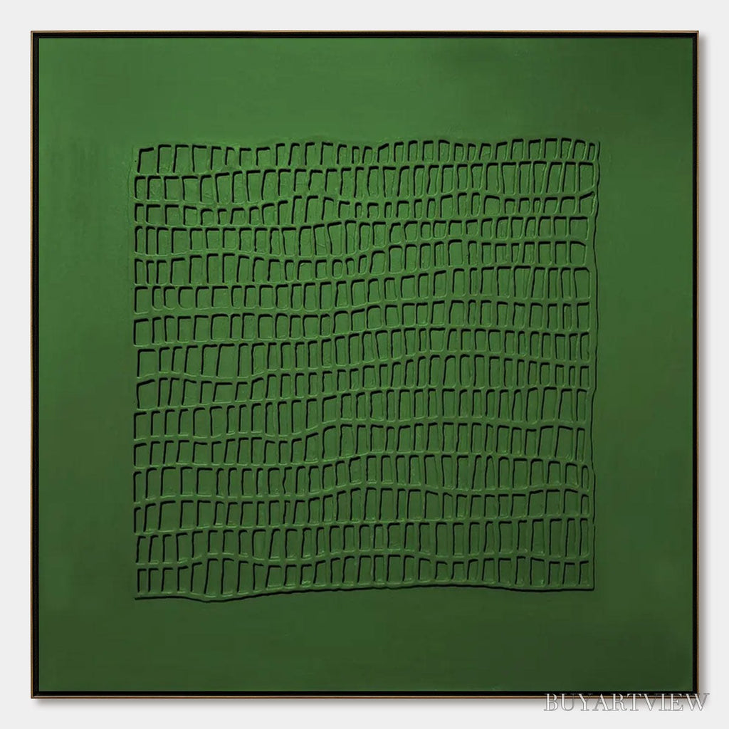 ARTOVITAS Emerald Grid – Minimalist Textured Abstract Oil Painting - image 1