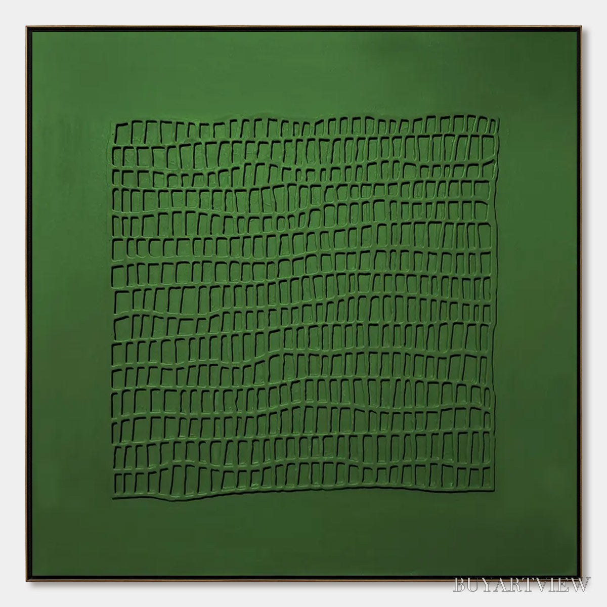 ARTOVITAS Emerald Grid – Minimalist Textured Abstract Oil Painting - image 1