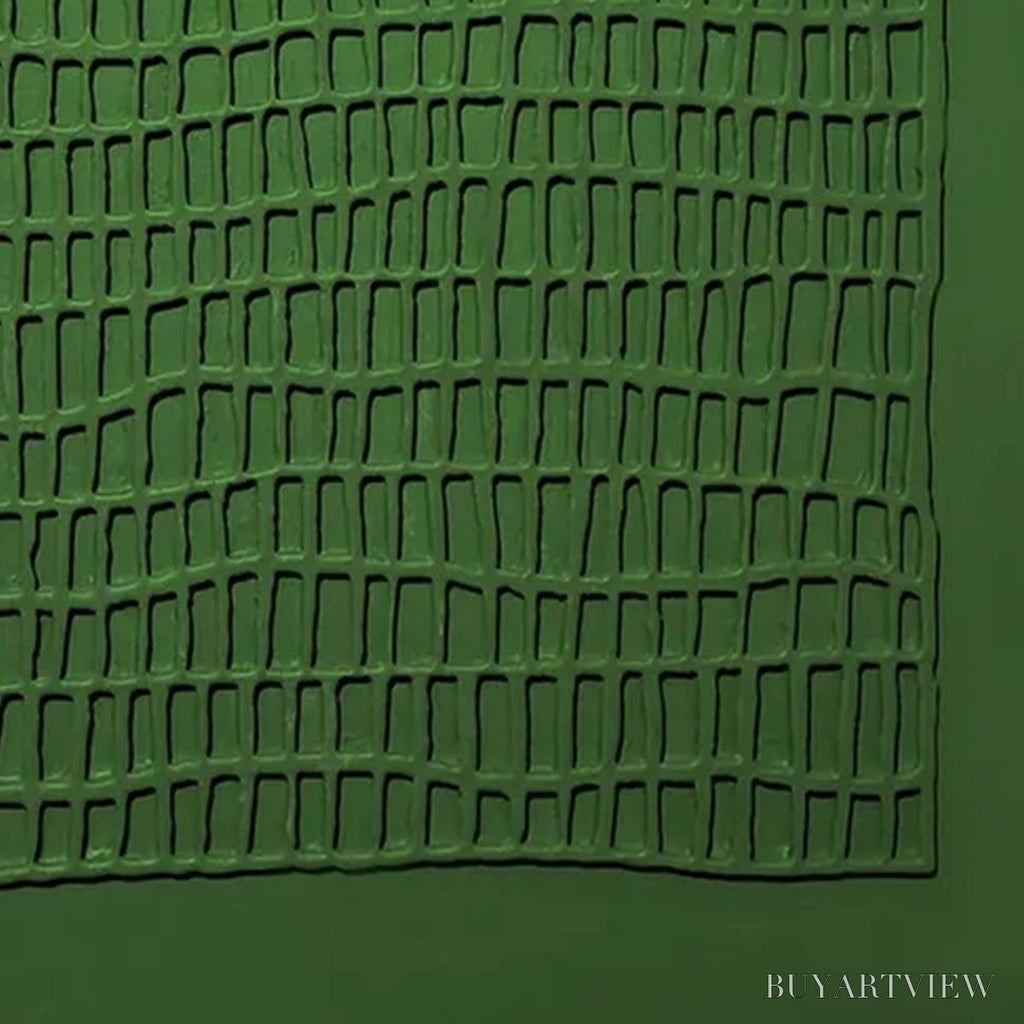 ARTOVITAS Emerald Grid – Minimalist Textured Abstract Oil Painting - image 3