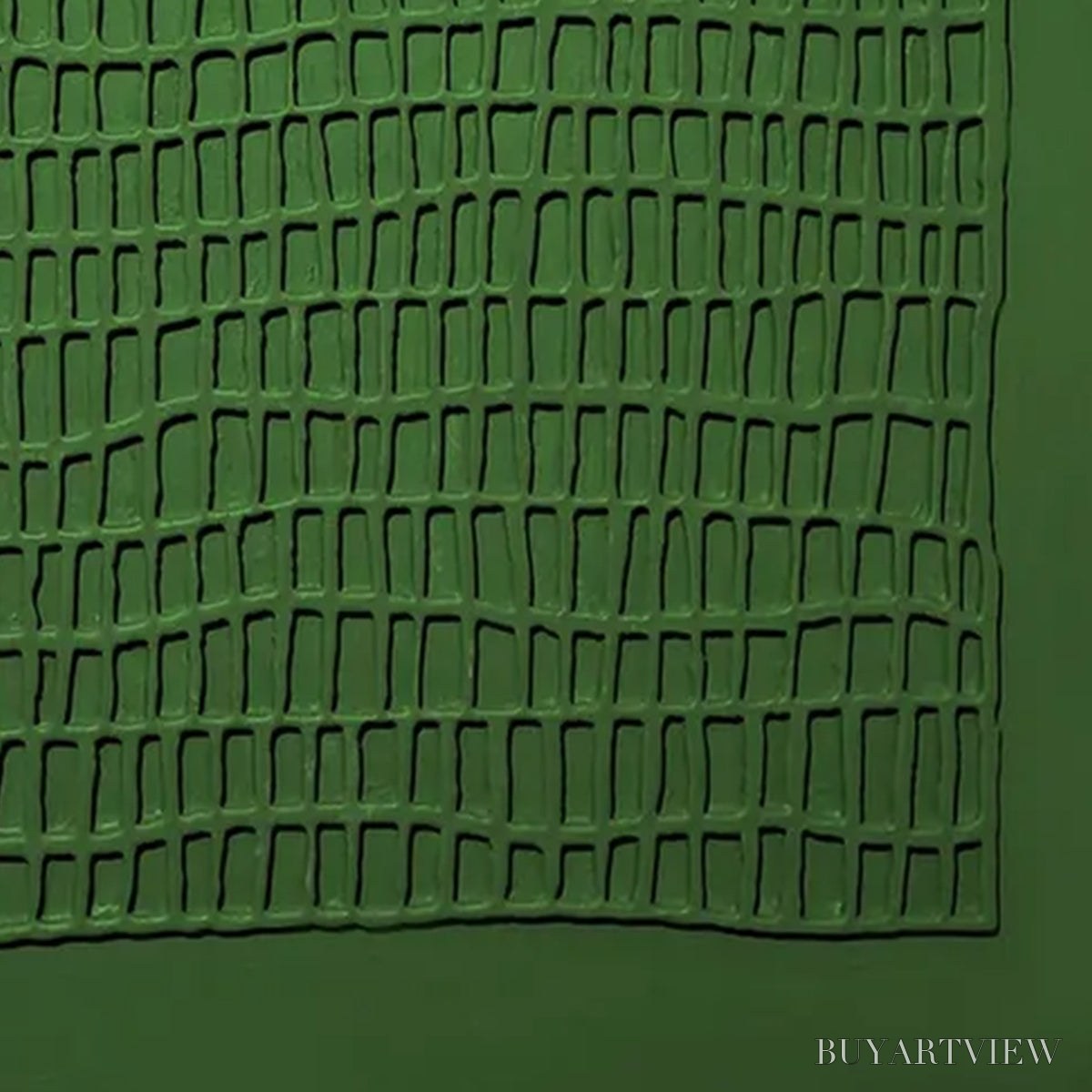 ARTOVITAS Emerald Grid – Minimalist Textured Abstract Oil Painting - image 3