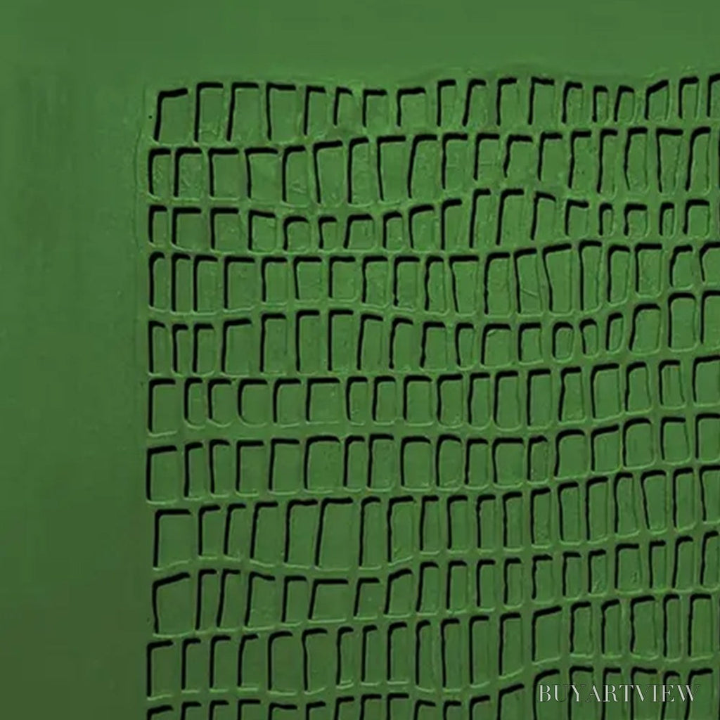 ARTOVITAS Emerald Grid – Minimalist Textured Abstract Oil Painting - image 5